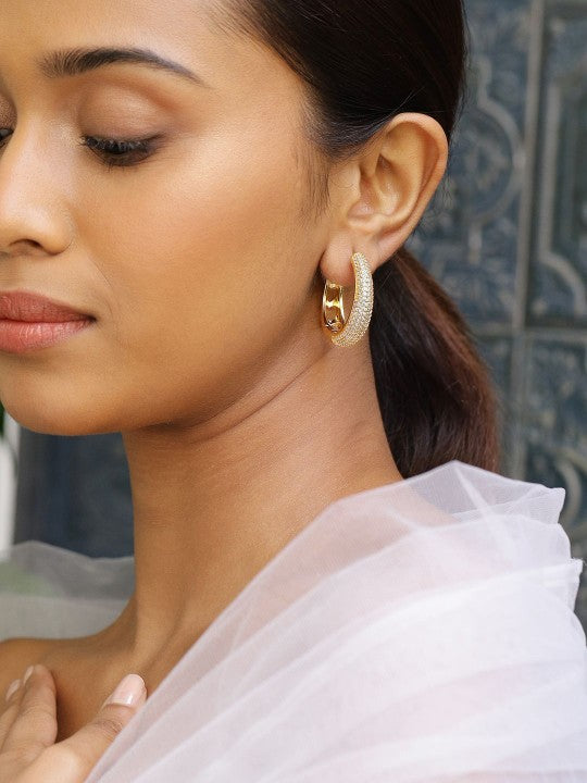 18K Gold-Plated Classic Hoop Earrings with Cubic Zirconia