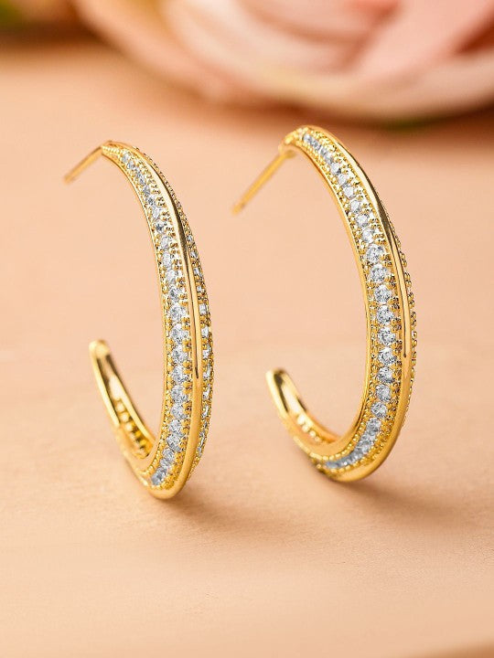 Classic Hoop Earrings with 18K Gold Plating and Cubic Zirconia Studs
