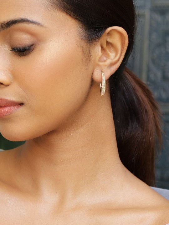 Classic Hoop Earrings with 18K Gold Plating and Cubic Zirconia Studs