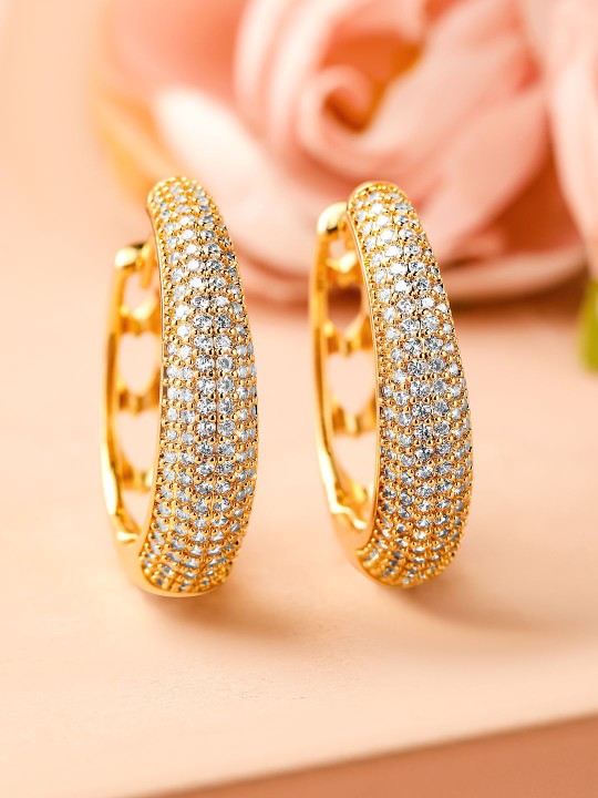 18K Gold-Plated Classic Hoop Earrings with Cubic Zirconia