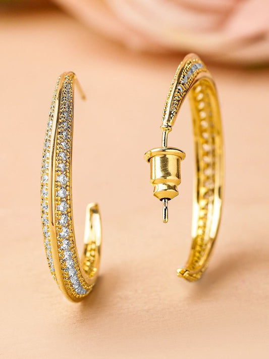 Classic Hoop Earrings with 18K Gold Plating and Cubic Zirconia Studs
