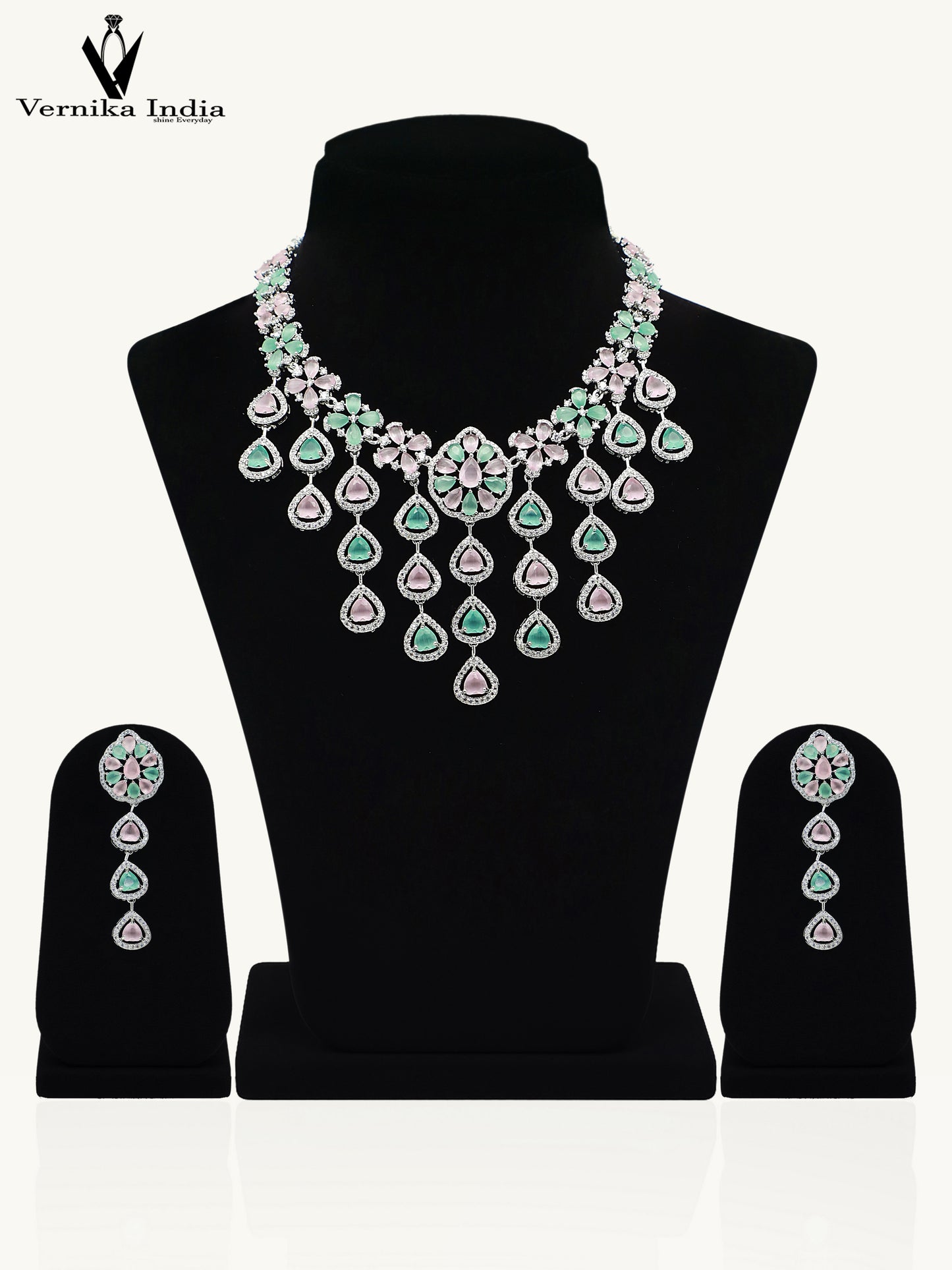 Sparkling CZ Stone Necklace Set with Matching Earrings