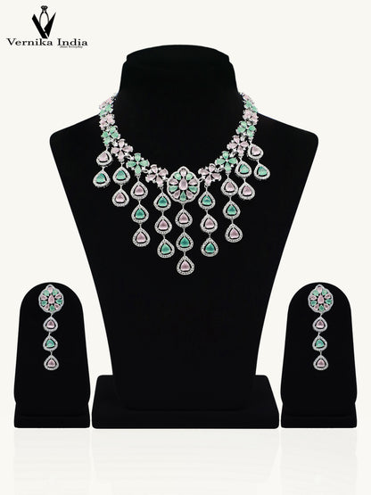 Sparkling CZ Stone Necklace Set with Matching Earrings