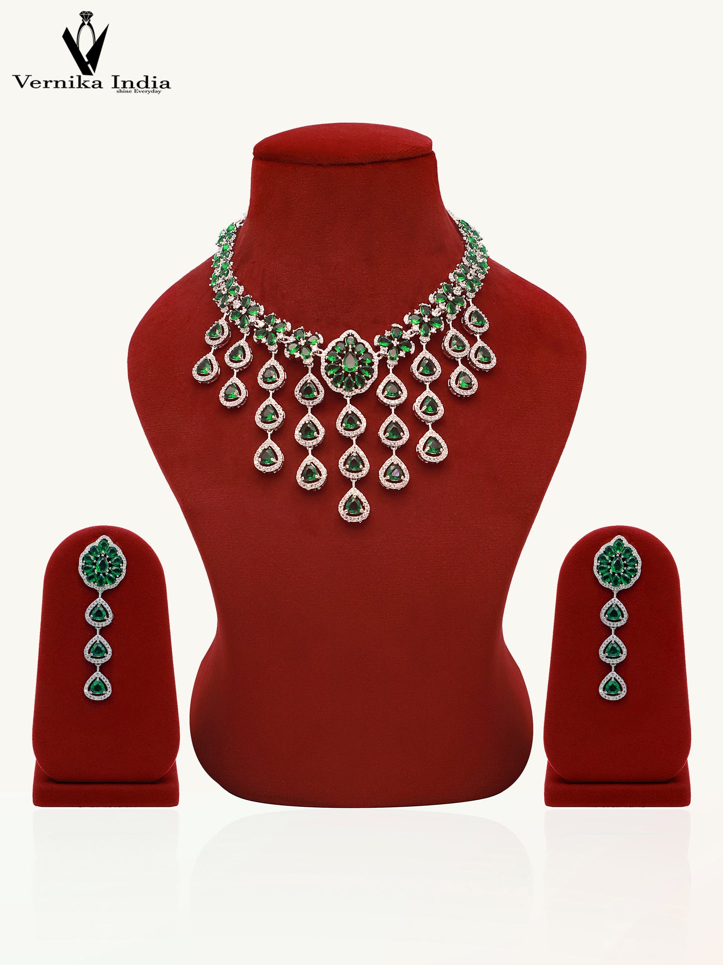 Sparkling CZ Stone Necklace Set with Matching Earrings