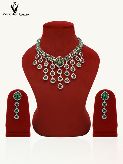 Sparkling CZ Stone Necklace Set with Matching Earrings