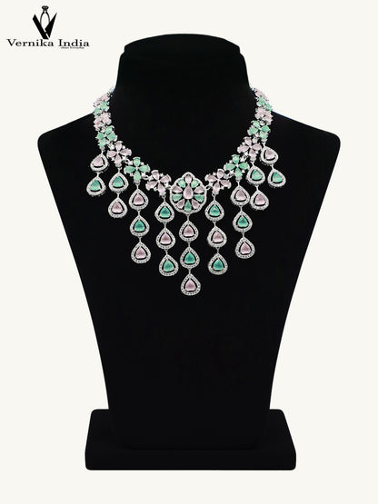 Sparkling CZ Stone Necklace Set with Matching Earrings