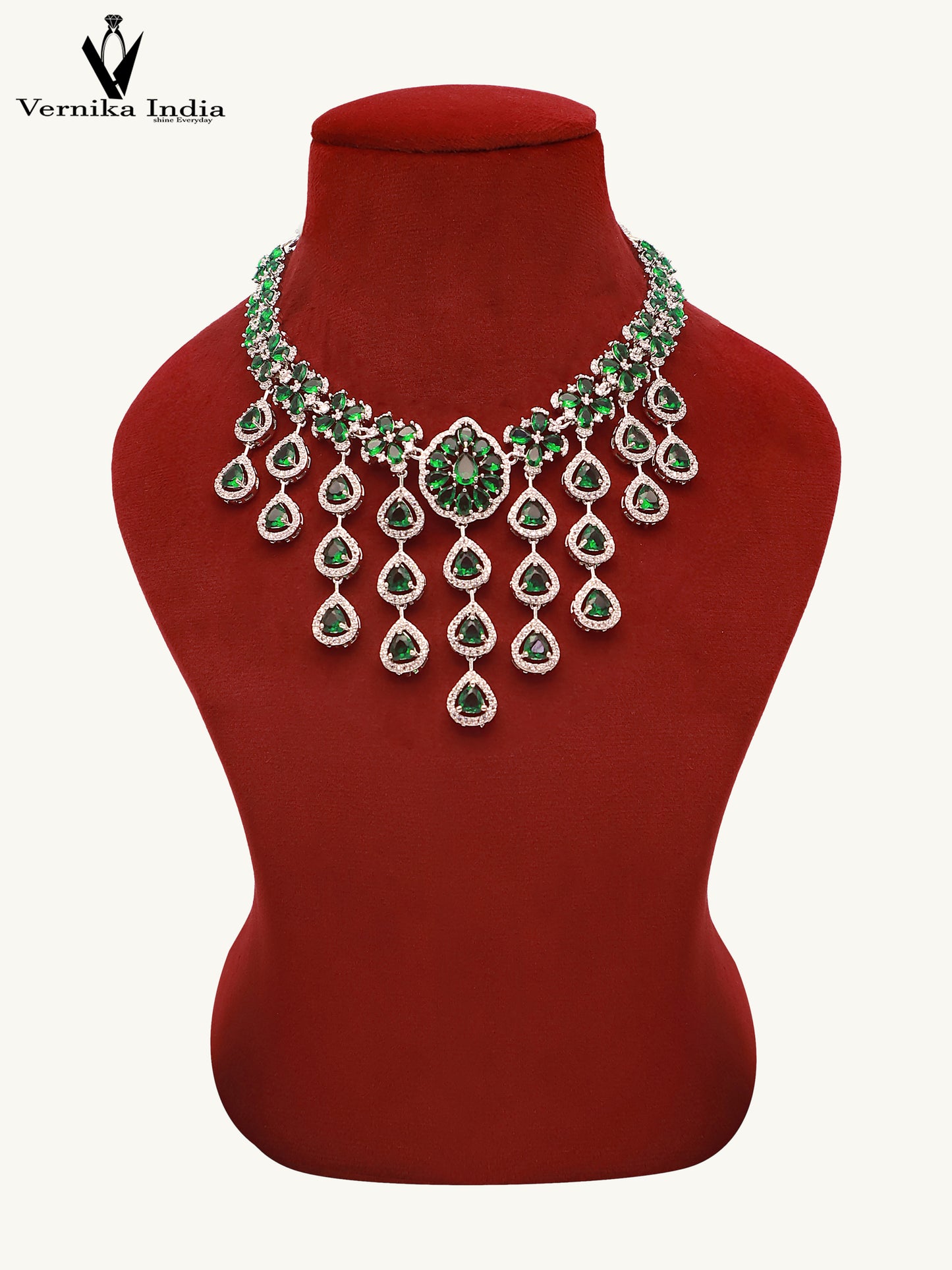 Sparkling CZ Stone Necklace Set with Matching Earrings