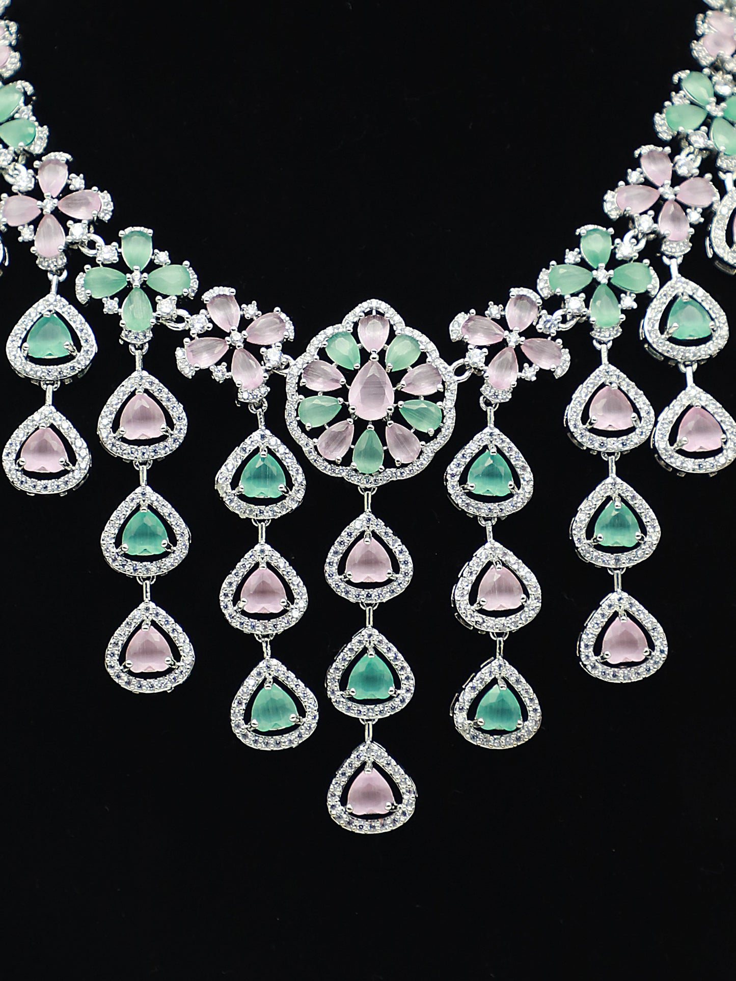 Sparkling CZ Stone Necklace Set with Matching Earrings