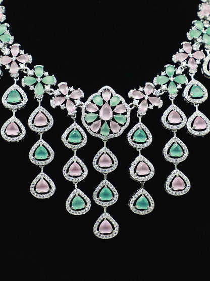 Sparkling CZ Stone Necklace Set with Matching Earrings