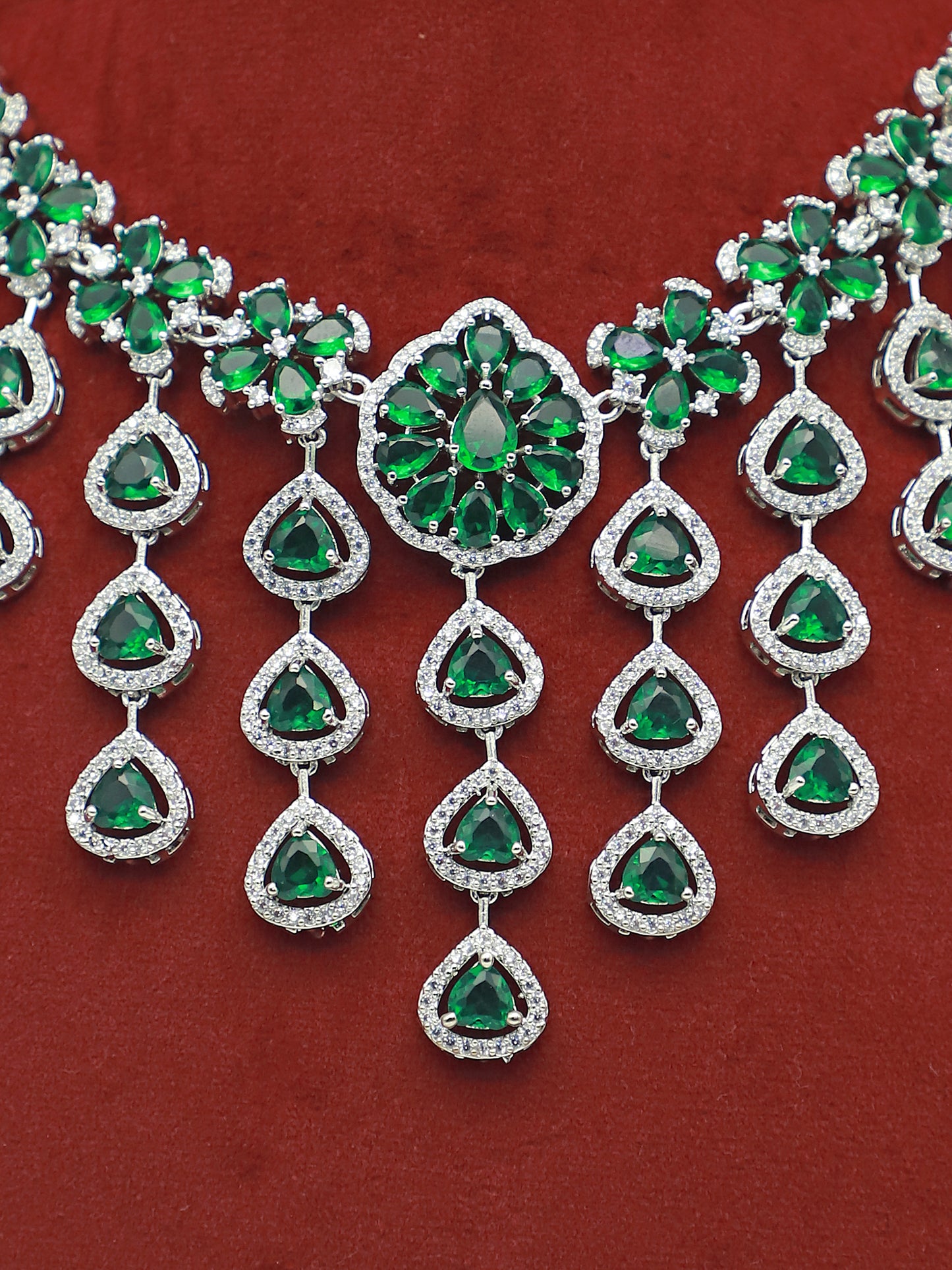 Sparkling CZ Stone Necklace Set with Matching Earrings