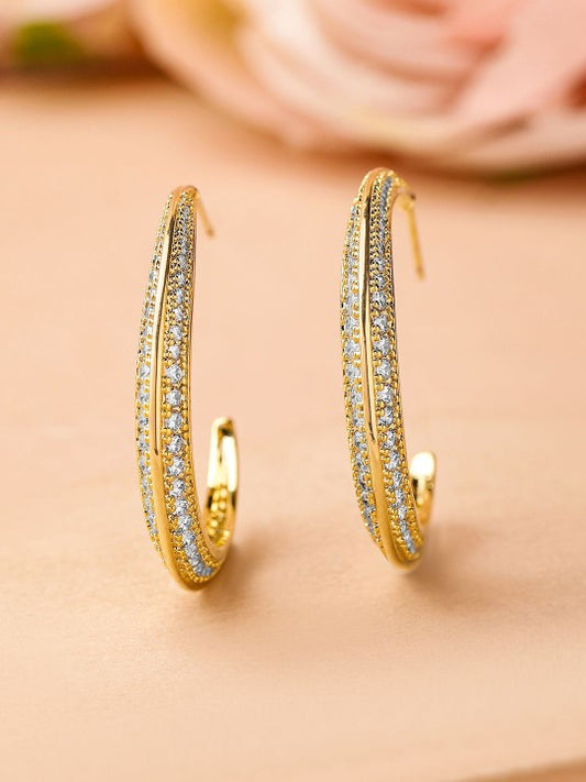 Classic Hoop Earrings with 18K Gold Plating and Cubic Zirconia Studs